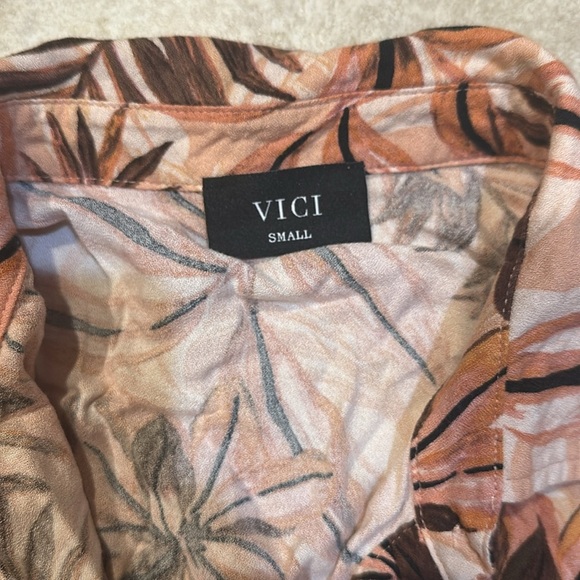Vici Peach Tropical Floral Palm Print Button Front Maxi Dress S Beach Summer - Picture 2 of 8